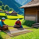 Home 15 헬베티족과 로마 시대 스위스 - **Prompt:** "A vibrant, pre-Roman Helvetii village nestled in the verdant foothills of the Swiss Alp...