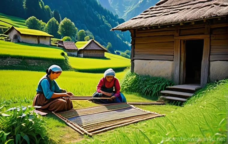 헬베티족과 로마 시대 스위스 - **Prompt:** "A vibrant, pre-Roman Helvetii village nestled in the verdant foothills of the Swiss Alp...