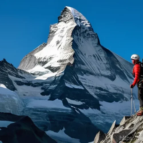 Home 26 마터호른 등산 정보 - **Prompt:** A brave and determined female mountain climber, in her late 20s, fully dressed in warm, ...