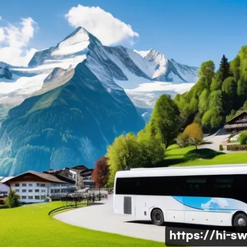 스위스 패키지 여행 vs 자유 여행 비교 - A detailed scene of a comfortable group package tour in Switzerland, featuring a diverse group of ad...