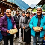 스위스에서 유로 vs 스위스 프랑 사용 - A bustling local Swiss market scene in a small rural town, featuring a diverse group of Indian touri...