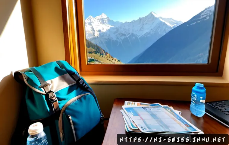 스위스 여행 경비 절감 팁 - Photorealistic travel budget planning scene for an Indian couple preparing for a Switzerland trip, s...